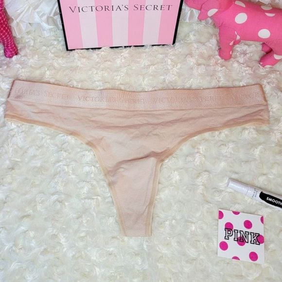 NWT 2PC PINK VICTORIA SECRET NUDE SET SCOOP BRA COTTON LOGO THONG LARGE L - Picture 5 of 12